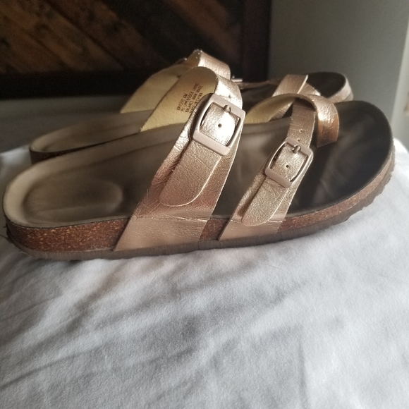 Madden Girl Shoes - Madden Girl rose gold metallic birkenstock style